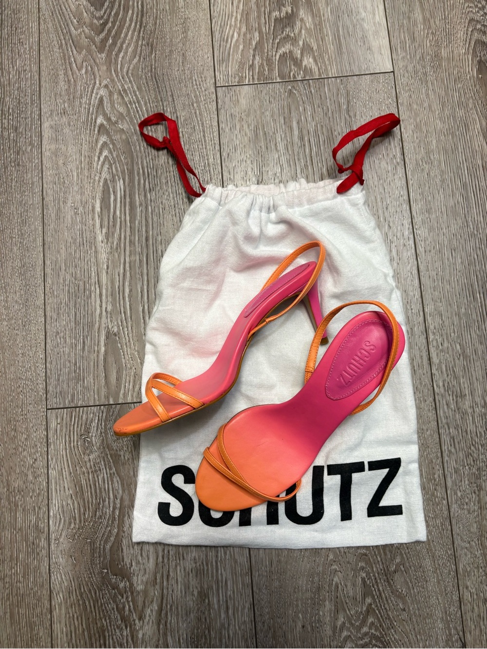 SCHUTZ Pink and Orange Gradient Slingback Heels